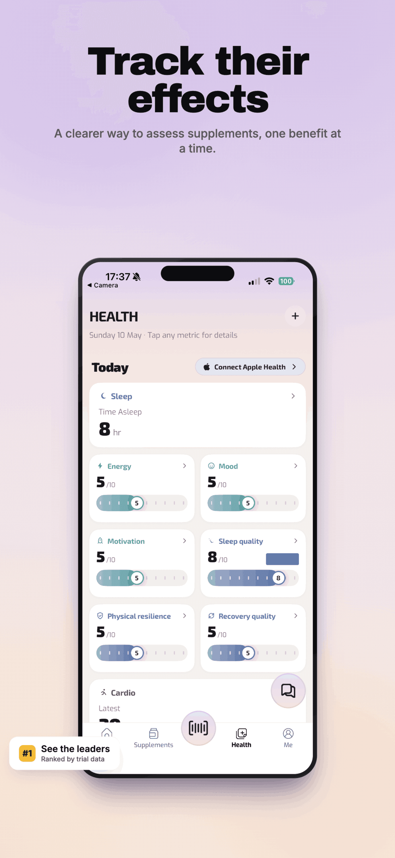 Suppro App Store poster showing health tracking and effect monitoring.